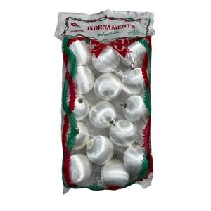 Vintage Pyramid Rauch White Satin Silk Christmas Ornaments Set of 15 Unbreakable